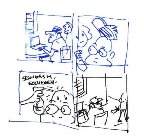 Thumbnail drawings for watercolor painting for Journal Comic: July 25 2026 - Squeesh